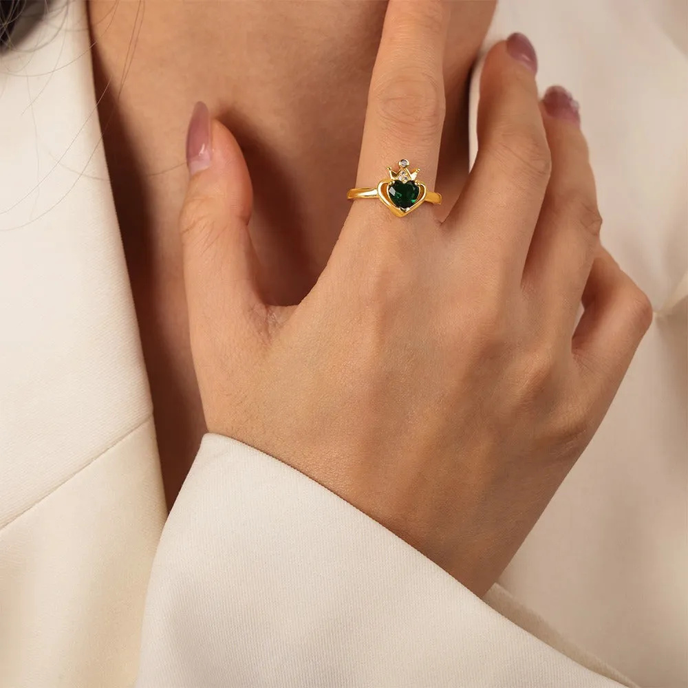 18K gold noble and atmospheric hollow love inlaid gemstone and zircon open design ring