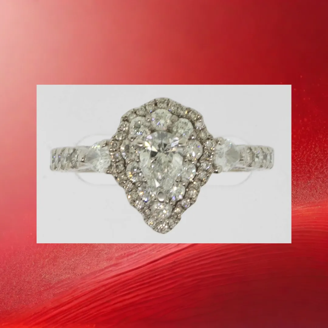 18K White Gold Pear Shaped Diamond Engagement Ring Kay Jewelers Preowned Sz 7