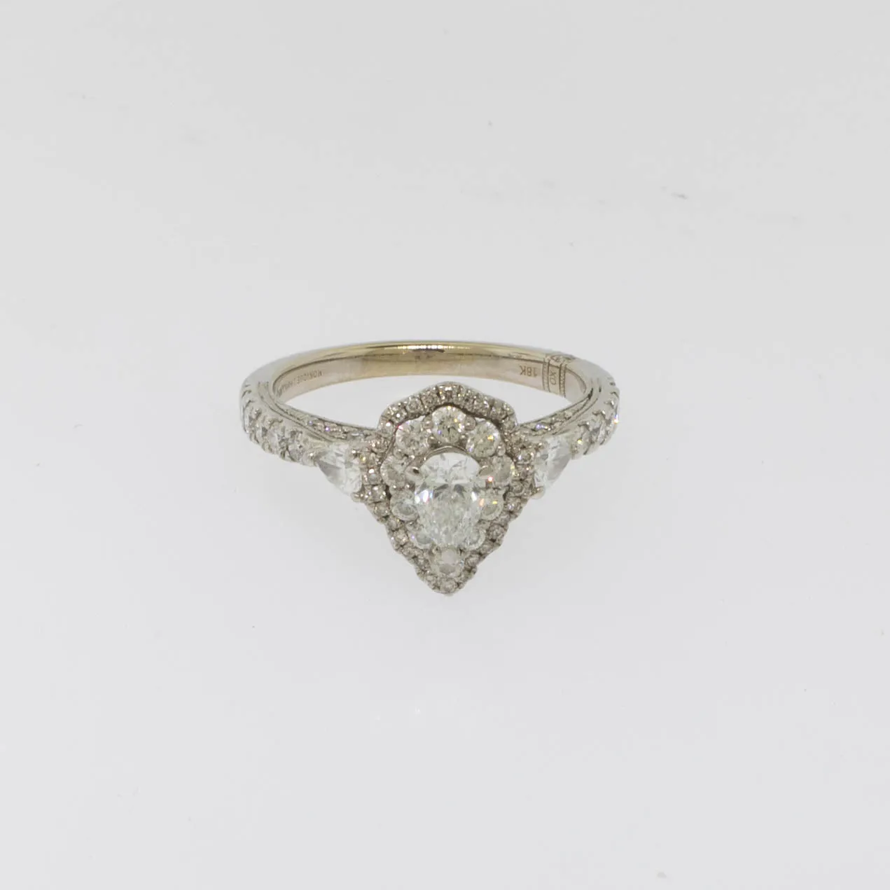 18K White Gold Pear Shaped Diamond Engagement Ring Kay Jewelers Preowned Sz 7