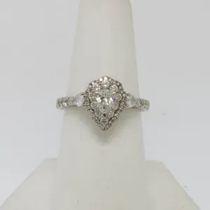 18K White Gold Pear Shaped Diamond Engagement Ring Kay Jewelers Preowned Sz 7