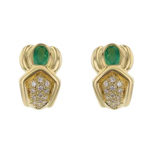18K Yellow Gold Emerald and Diamond Earrings