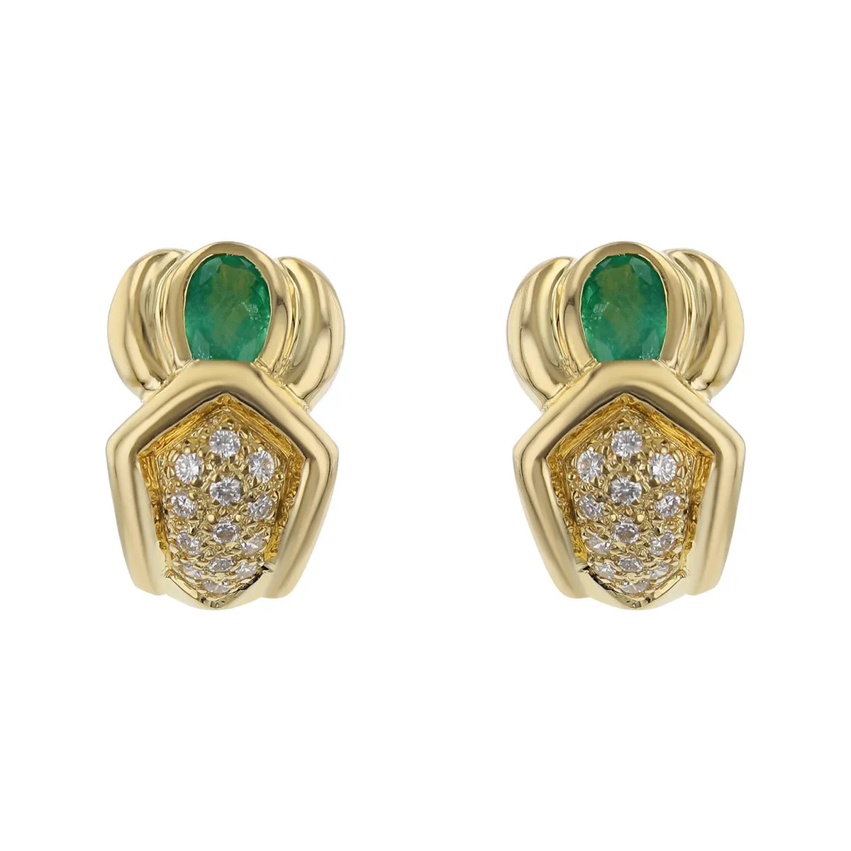 18K Yellow Gold Emerald and Diamond Earrings