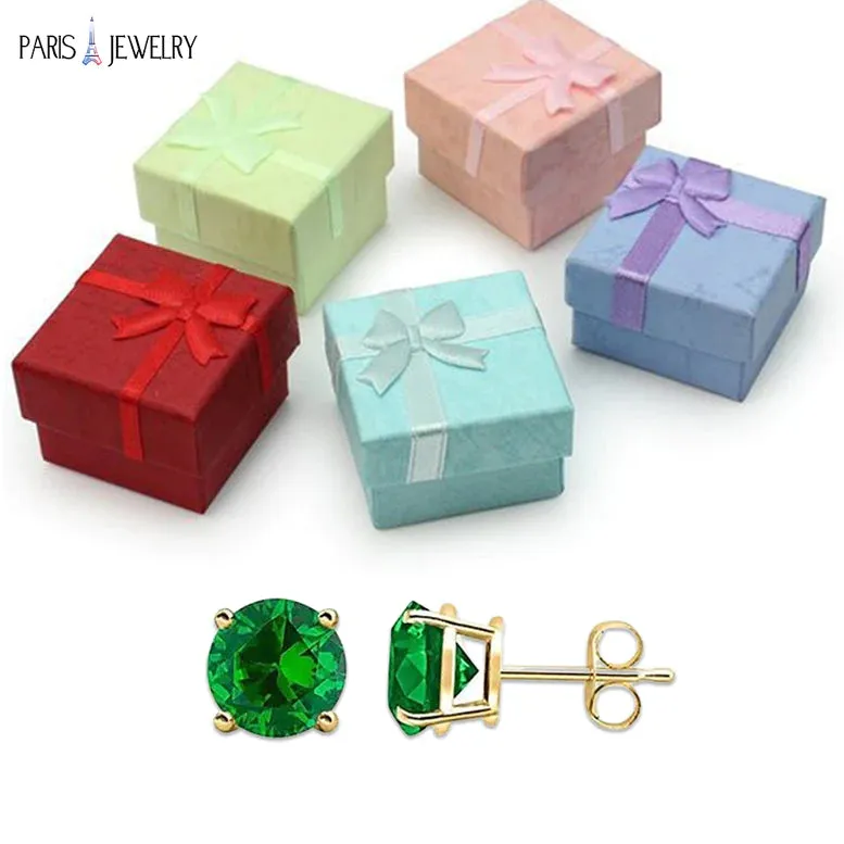 18k Yellow Gold Plated 1/4 Carat Round Created Emerald Stud Earrings 4mm