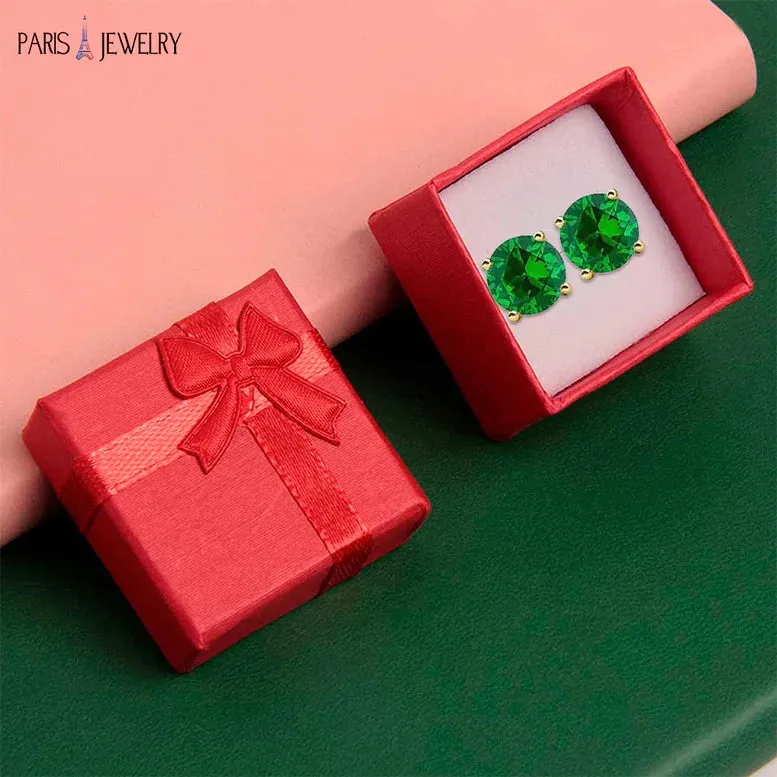 18k Yellow Gold Plated 1/4 Carat Round Created Emerald Stud Earrings 4mm