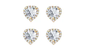 18k Yellow Gold Plated 1Ct Heart White Sapphire Set of Two Halo Stud Earrings