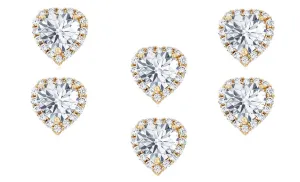 18k Yellow Gold Plated 4mm 1/2Ct Heart White Sapphire Set of Three Halo Stud Earrings