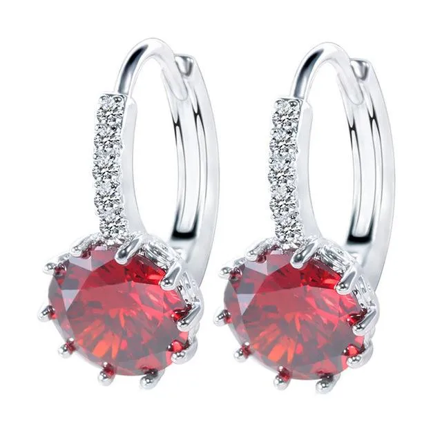 2018 Luxury Ear Stud Earrings For Women 12 Colors Round With Cubic Zircon Charm Flower Stud Earrings Women Jewelry Gift