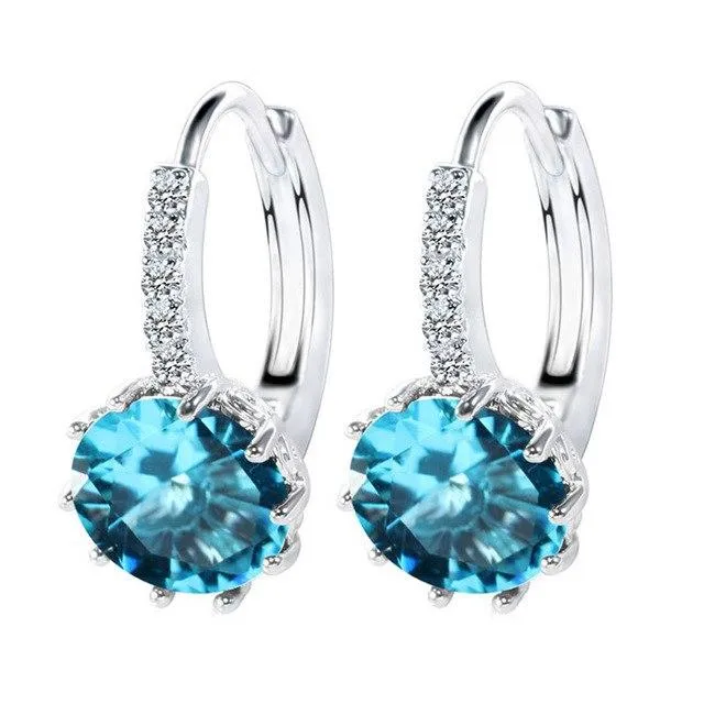 2018 Luxury Ear Stud Earrings For Women 12 Colors Round With Cubic Zircon Charm Flower Stud Earrings Women Jewelry Gift