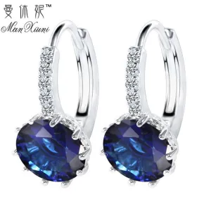 2018 Luxury Ear Stud Earrings For Women 12 Colors Round With Cubic Zircon Charm Flower Stud Earrings Women Jewelry Gift
