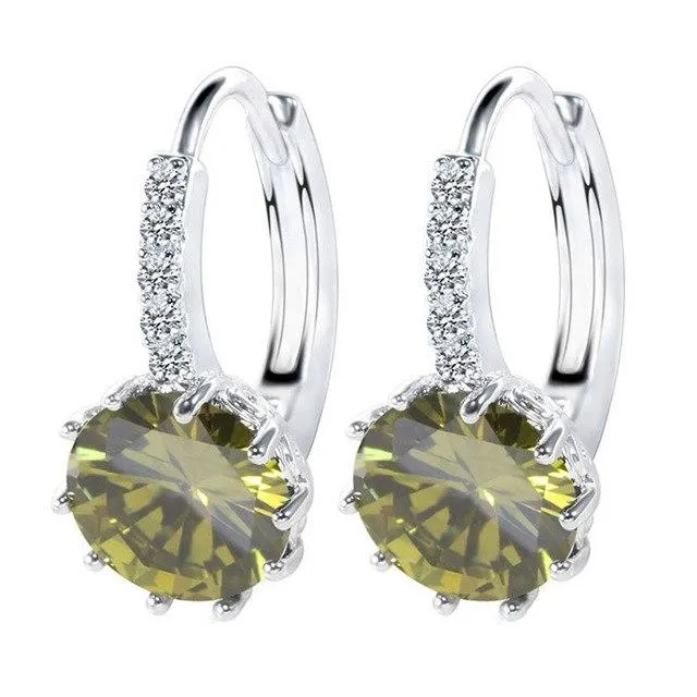 2018 Luxury Ear Stud Earrings For Women 12 Colors Round With Cubic Zircon Charm Flower Stud Earrings Women Jewelry Gift