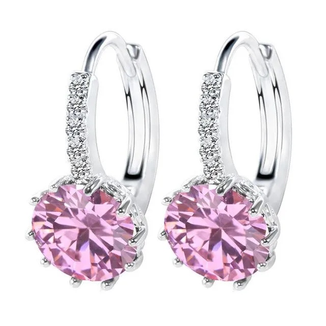 2018 Luxury Ear Stud Earrings For Women 12 Colors Round With Cubic Zircon Charm Flower Stud Earrings Women Jewelry Gift