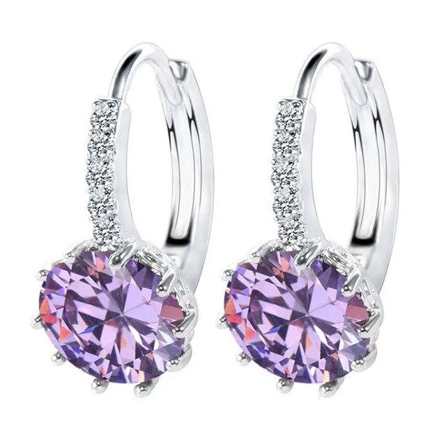 2018 Luxury Ear Stud Earrings For Women 12 Colors Round With Cubic Zircon Charm Flower Stud Earrings Women Jewelry Gift