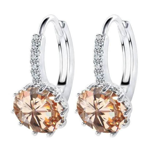 2018 Luxury Ear Stud Earrings For Women 12 Colors Round With Cubic Zircon Charm Flower Stud Earrings Women Jewelry Gift