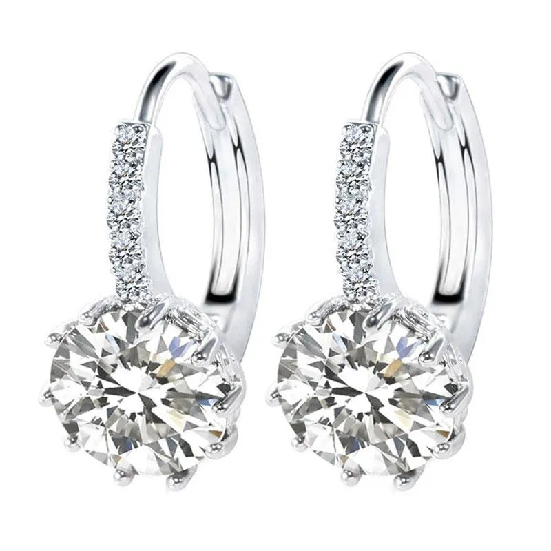 2018 Luxury Ear Stud Earrings For Women 12 Colors Round With Cubic Zircon Charm Flower Stud Earrings Women Jewelry Gift
