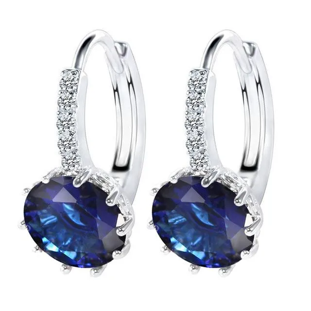 2018 Luxury Ear Stud Earrings For Women 12 Colors Round With Cubic Zircon Charm Flower Stud Earrings Women Jewelry Gift