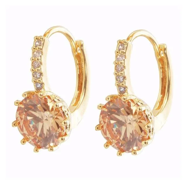 2018 Luxury Ear Stud Earrings For Women 12 Colors Round With Cubic Zircon Charm Flower Stud Earrings Women Jewelry Gift