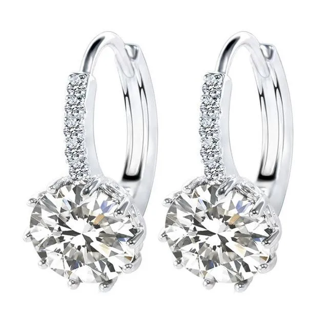 2018 Luxury Ear Stud Earrings For Women 12 Colors Round With Cubic Zircon Charm Flower Stud Earrings Women Jewelry Gift