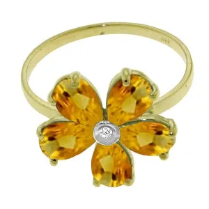 2.22 Carat 14K Solid Yellow Gold Coming Up Daisies Citrine Diamond Ring