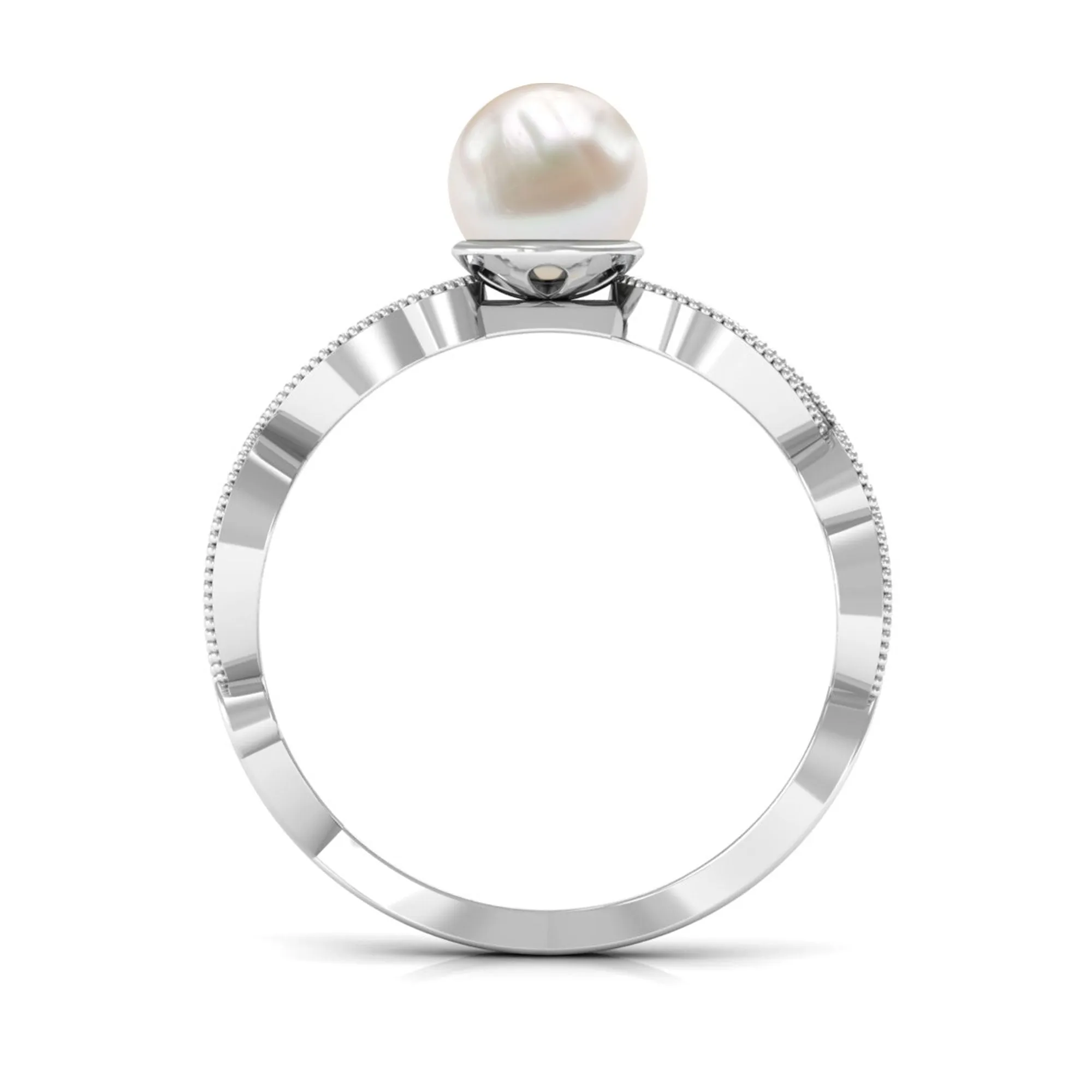2.5 CT Freshwater Pearl Solitaire Beaded Ring with Diamond