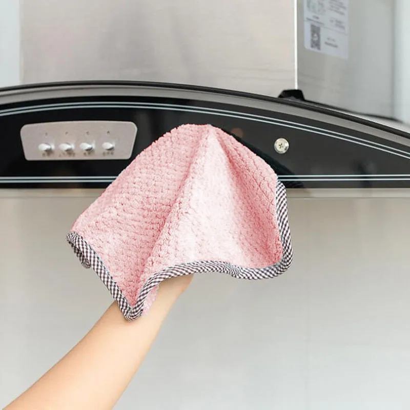 3 Pack Pink Hanging Coral Fleece Lint-Free Absorbent Cloth Dishcloth