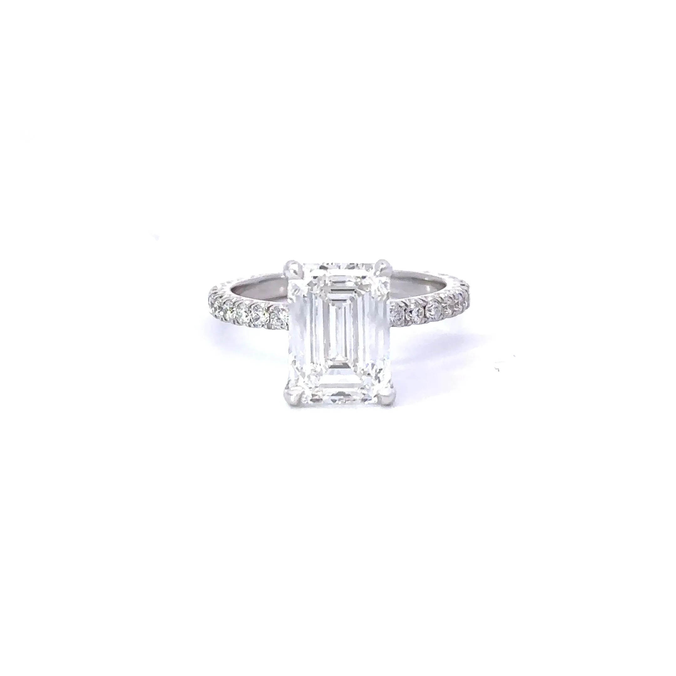 3.00-3.99 Carat Emerald Lab Grown Diamond Engagement Ring with Signature Setting