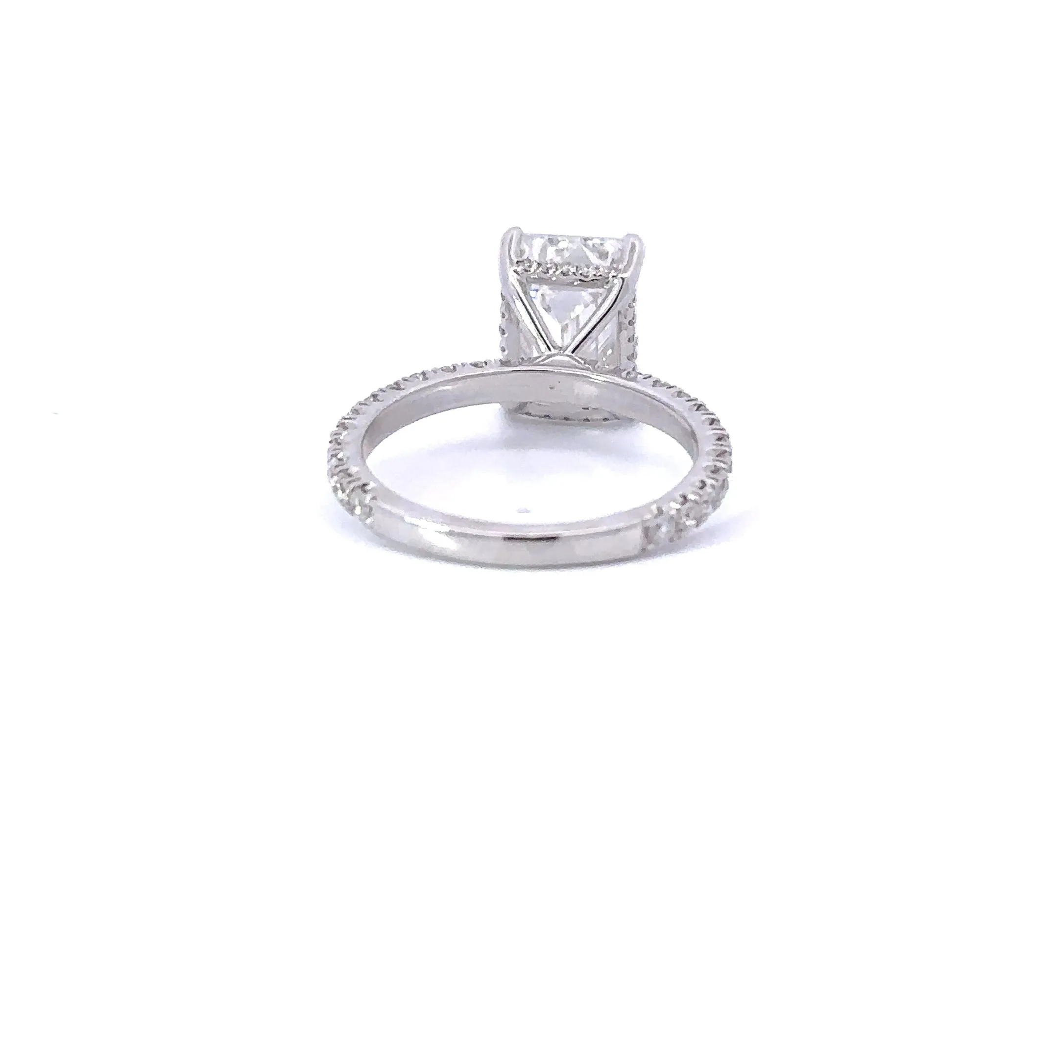 3.00-3.99 Carat Emerald Lab Grown Diamond Engagement Ring with Signature Setting