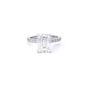 3.00-3.99 Carat Emerald Lab Grown Diamond Engagement Ring with Signature Setting