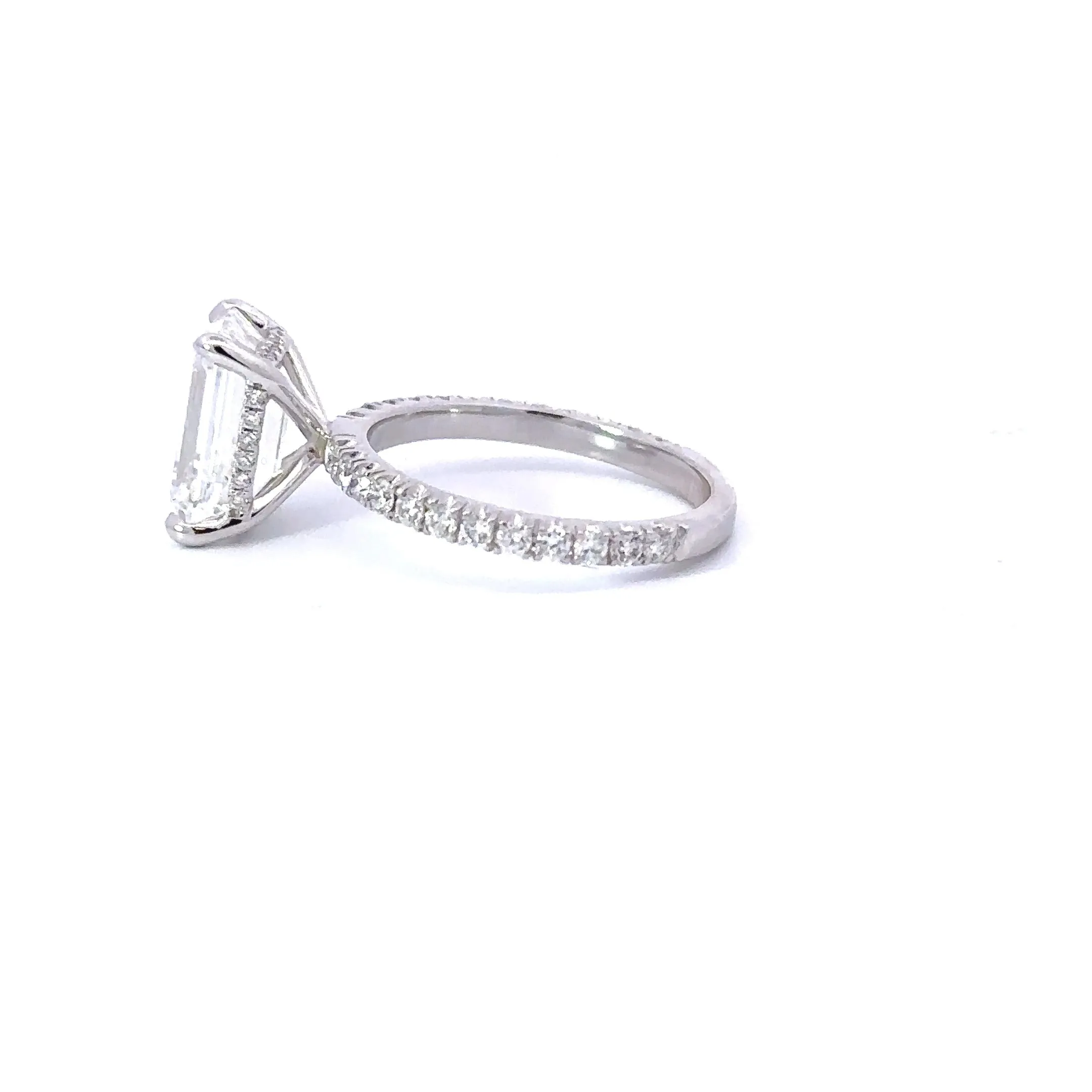 3.00-3.99 Carat Emerald Lab Grown Diamond Engagement Ring with Signature Setting