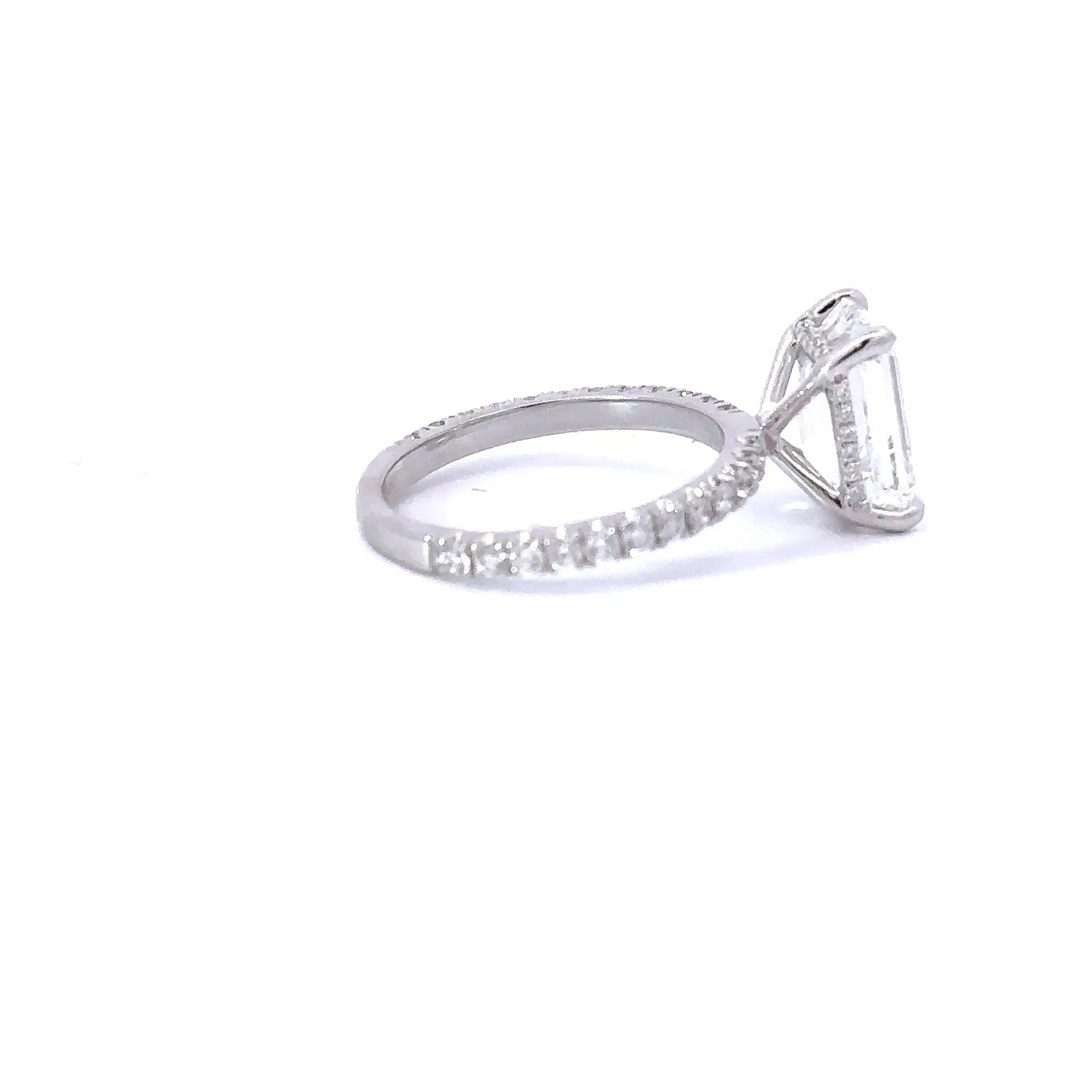 3.00-3.99 Carat Emerald Lab Grown Diamond Engagement Ring with Signature Setting