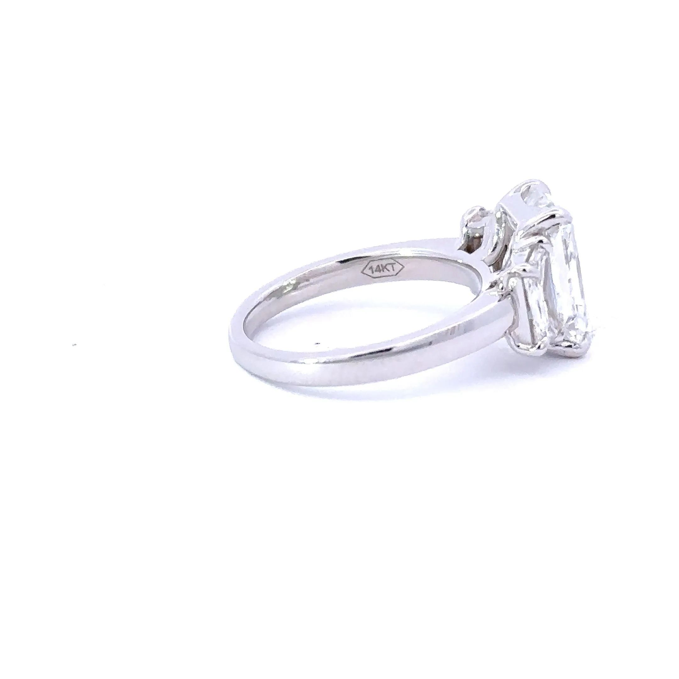 4.07 Carat Radiant Lab Grown Diamond 3-Stone Engagement Ring