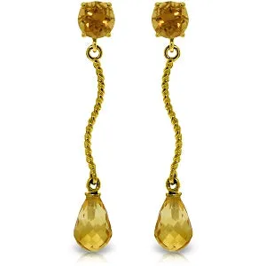 4.3 Carat 14K Solid Yellow Gold Danglings Earrings Natural Citrine