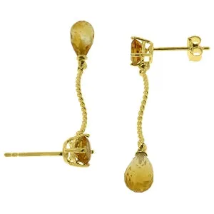 4.3 Carat 14K Solid Yellow Gold Danglings Earrings Natural Citrine