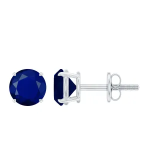 5 MM Round Blue Sapphire Solitaire Stud Earrings in Claw Setting