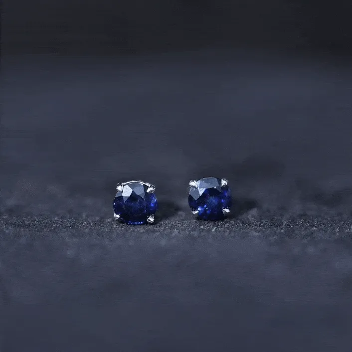 5 MM Round Blue Sapphire Solitaire Stud Earrings in Claw Setting