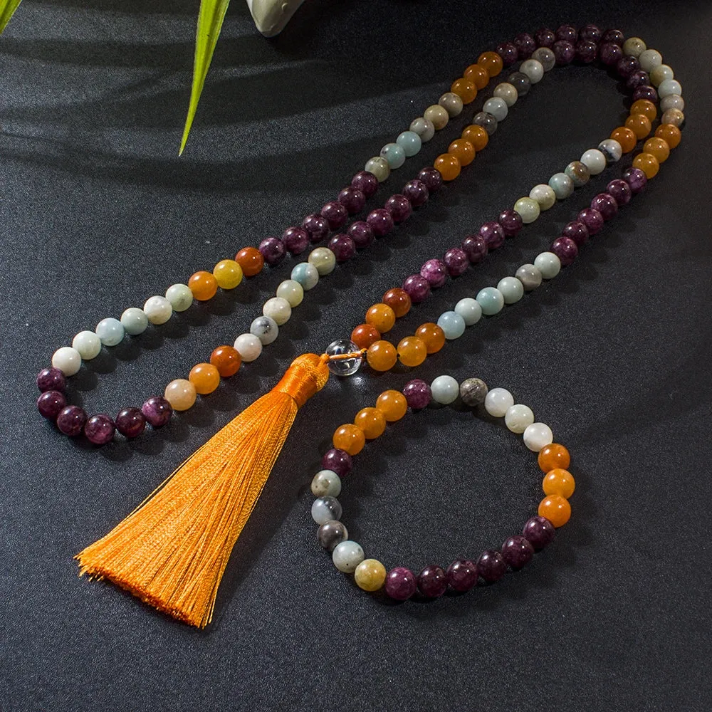 8mm Amazonite Garnet Red Aventurine Beads 108 Mala Necklace Bracelet Set