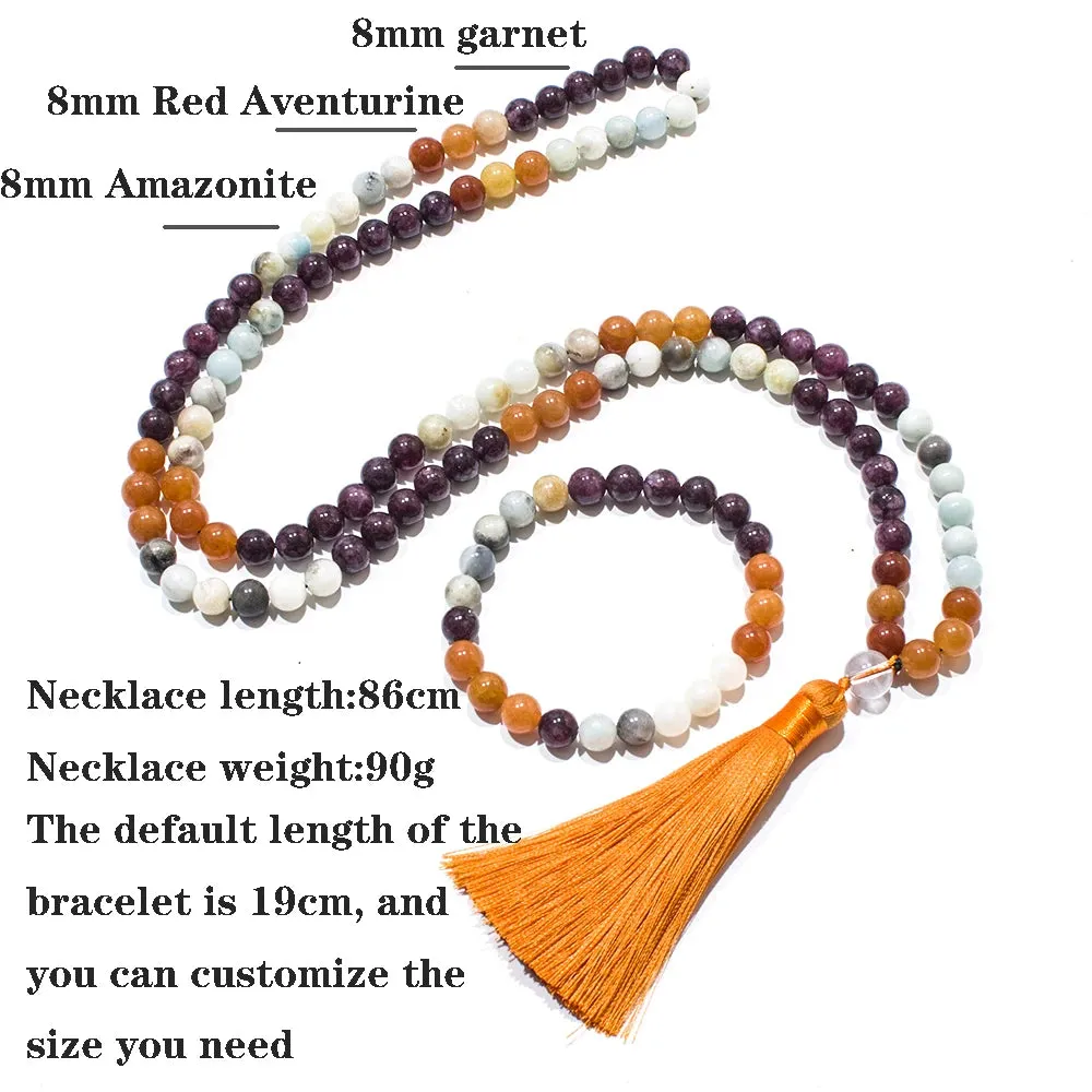 8mm Amazonite Garnet Red Aventurine Beads 108 Mala Necklace Bracelet Set
