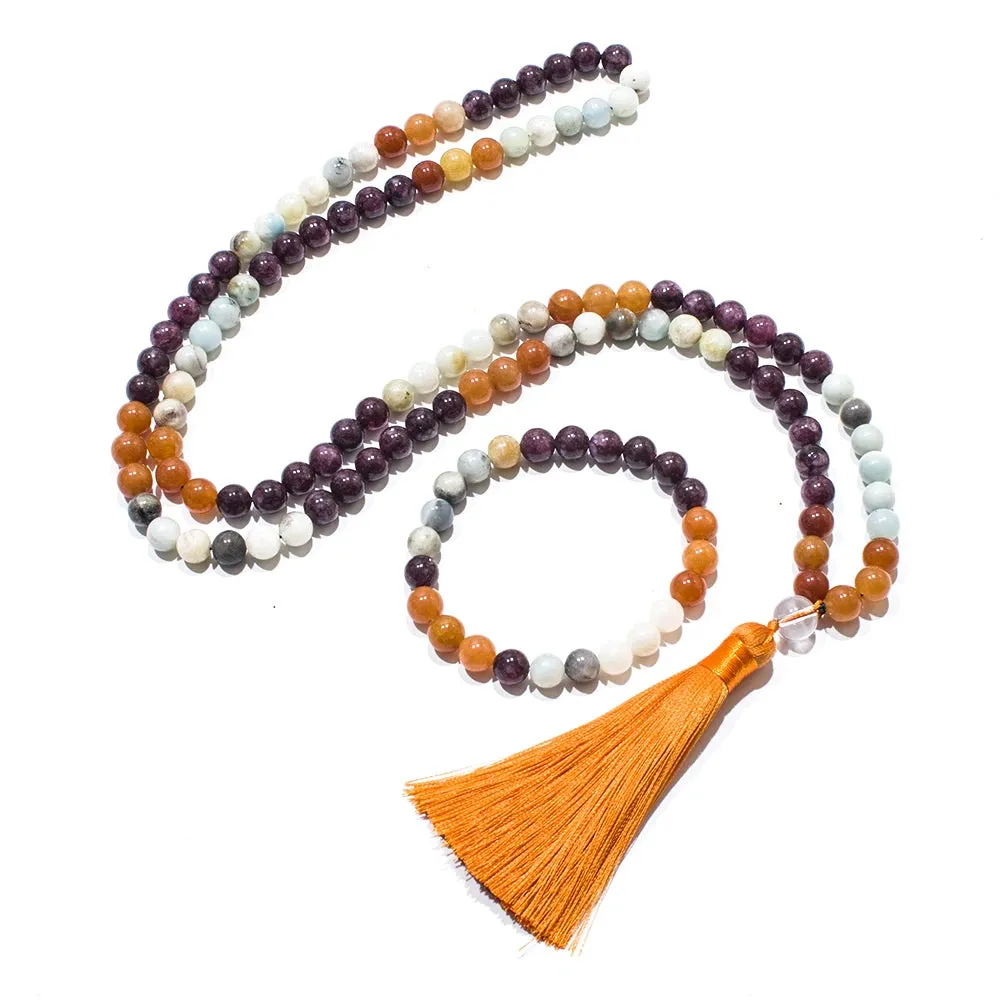 8mm Amazonite Garnet Red Aventurine Beads 108 Mala Necklace Bracelet Set