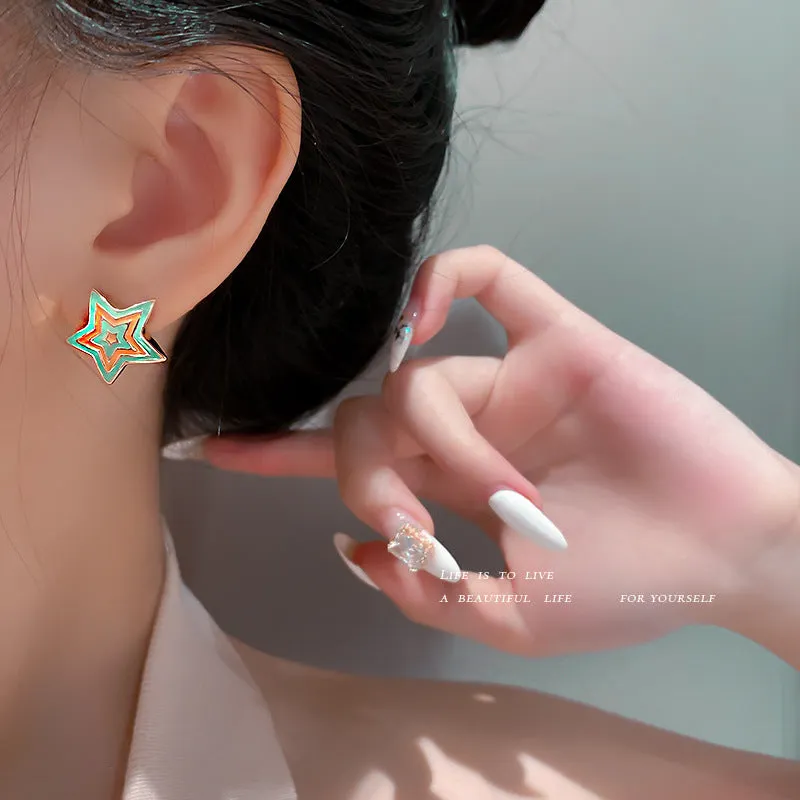 925 Silver Needle Star Lake Blue Stud Earrings