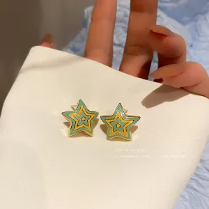 925 Silver Needle Star Lake Blue Stud Earrings