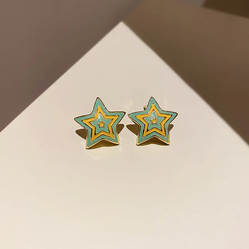925 Silver Needle Star Lake Blue Stud Earrings