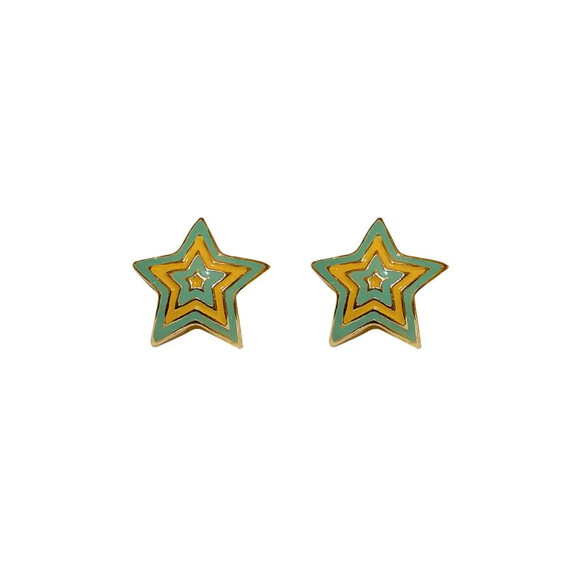 925 Silver Needle Star Lake Blue Stud Earrings