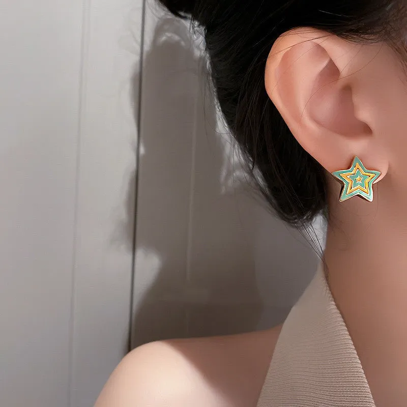 925 Silver Needle Star Lake Blue Stud Earrings