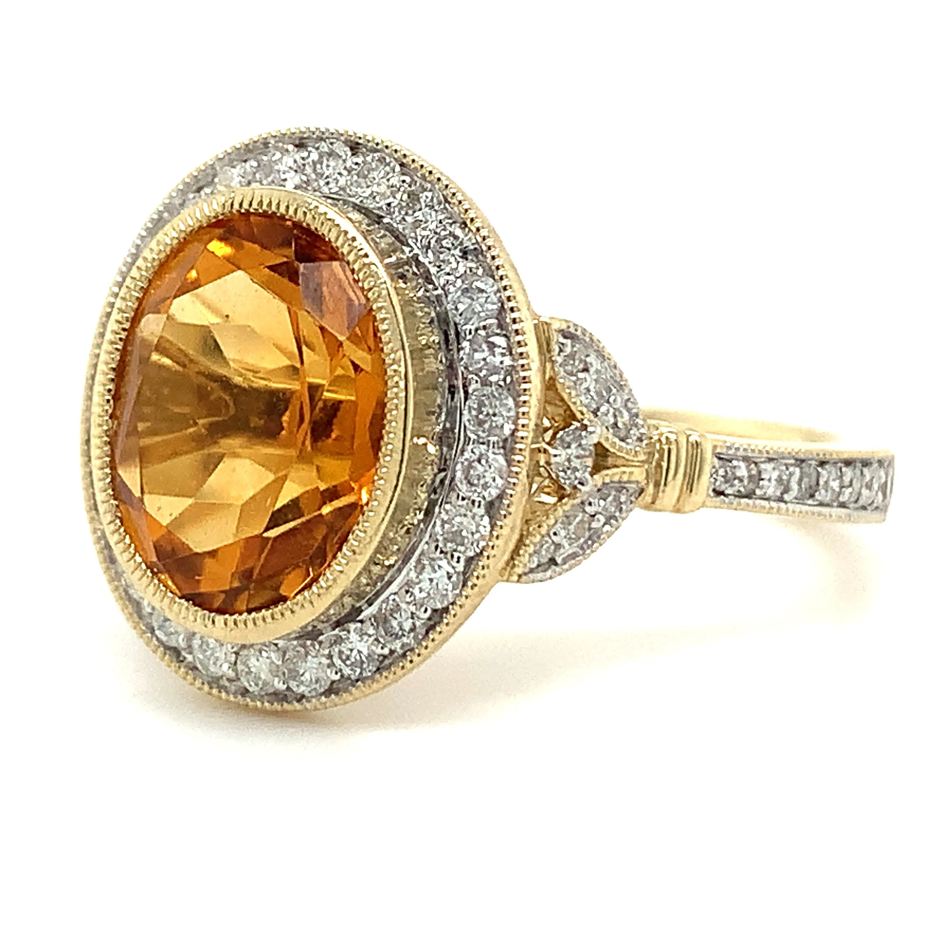 9ct Yellow Gold Earth Grown 2.93ct Oval Citrine and Diamond Halo Ring