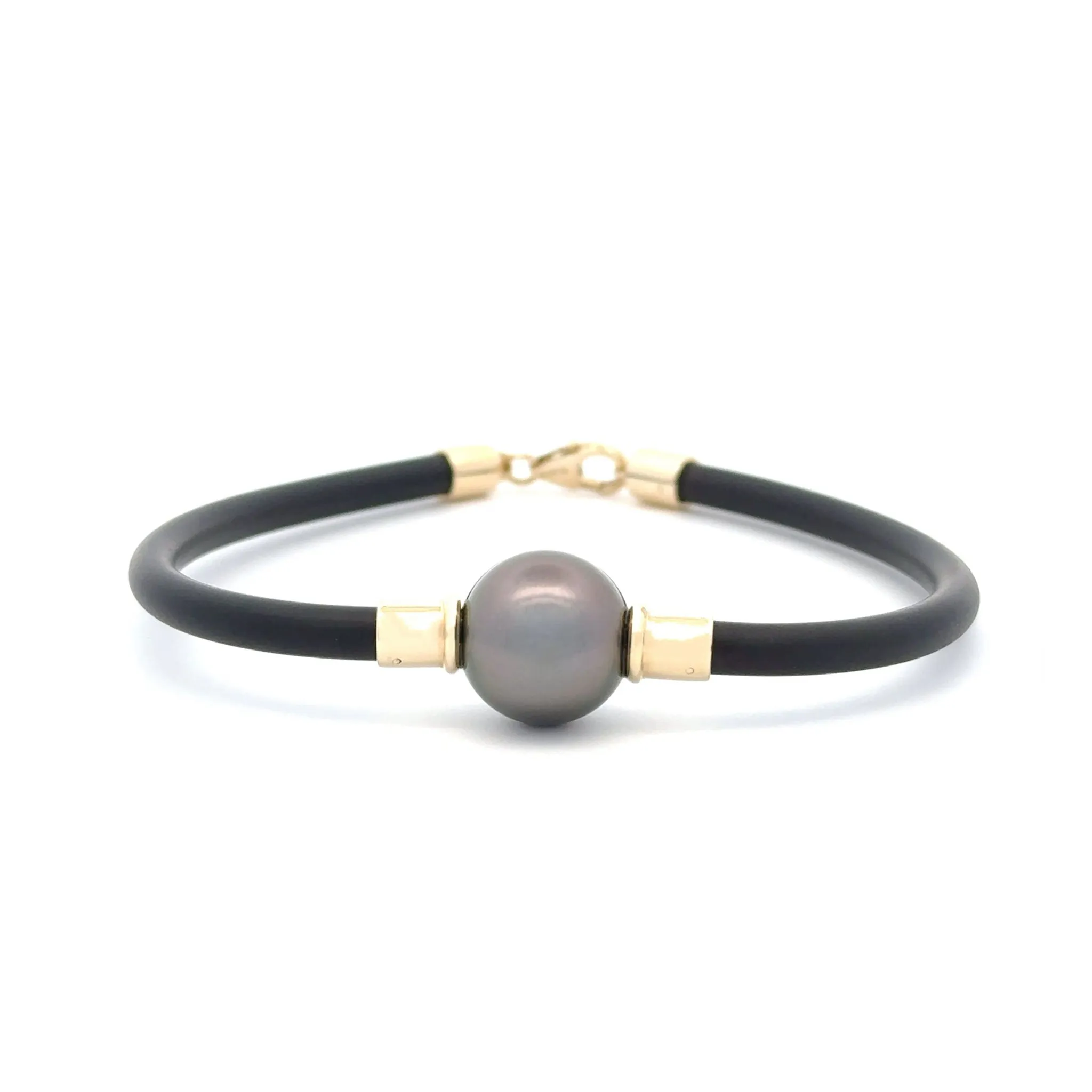 9K Yellow Gold Tahitian 13-14mm Cultured Pearl Neoprene Bracelet