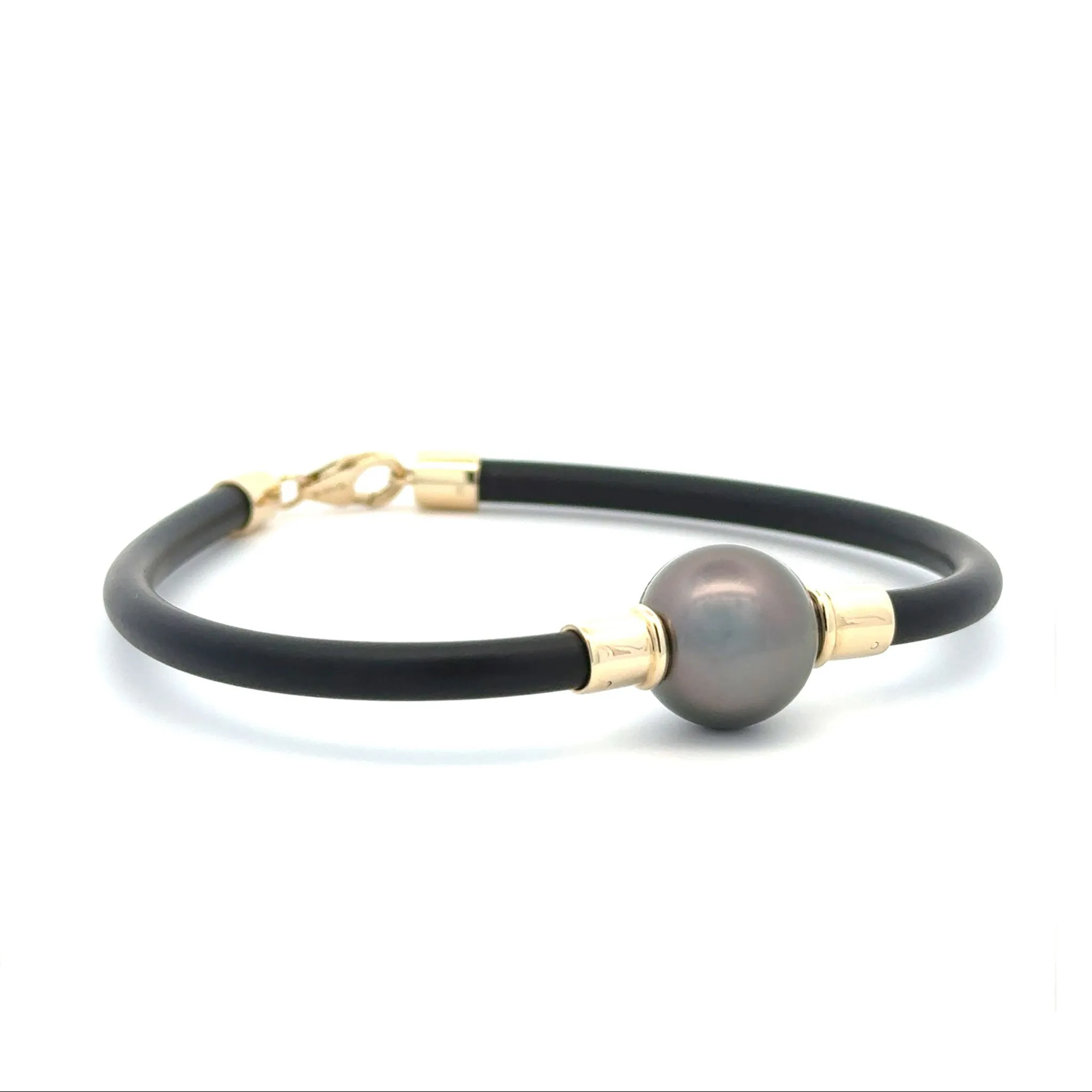 9K Yellow Gold Tahitian 13-14mm Cultured Pearl Neoprene Bracelet
