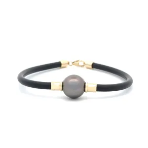 9K Yellow Gold Tahitian 13-14mm Cultured Pearl Neoprene Bracelet