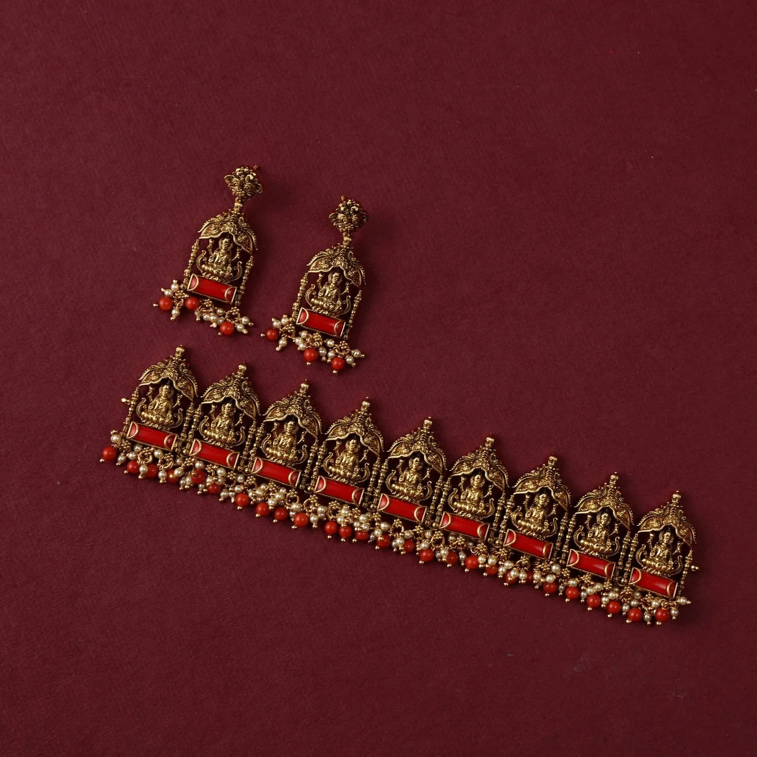 Adya Antique Temple Silver Choker Set