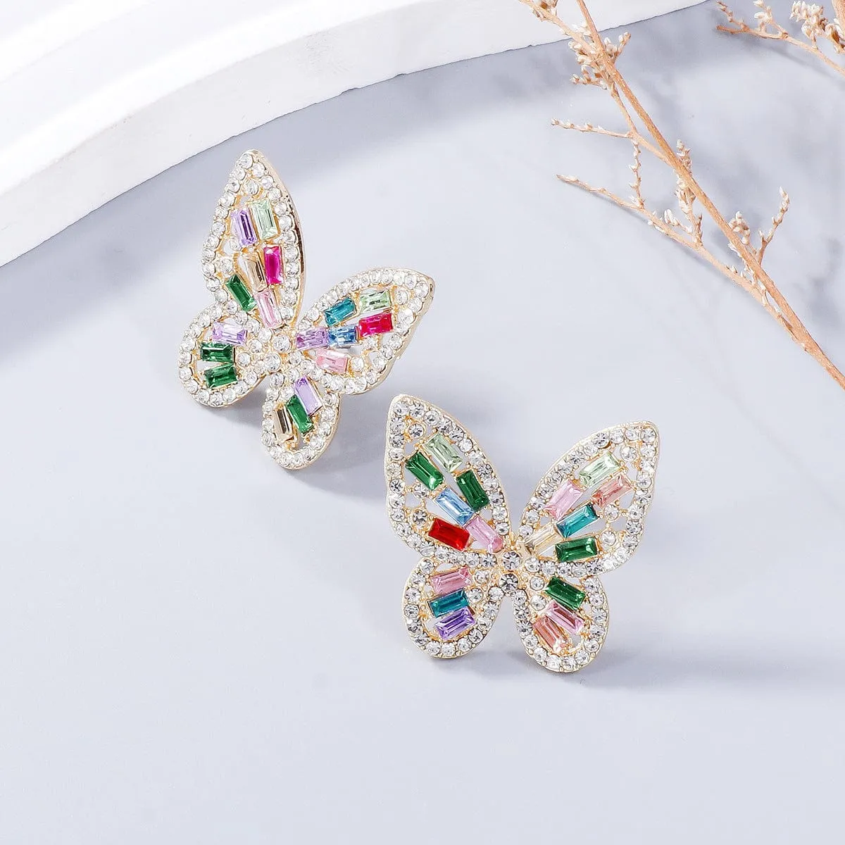 Alloy Inlaid Rhinestone Butterfly Earrings