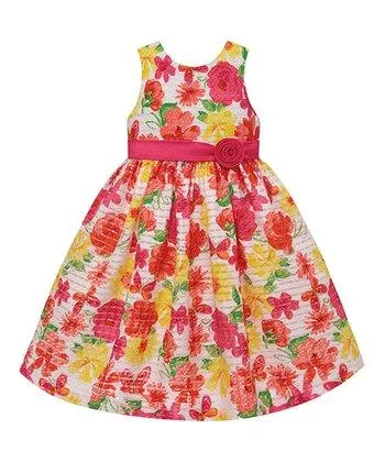 American Princess Baby Girls Coral & Yellow Floral A-Line Dress