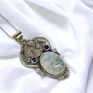 Amethyst and Rainbow Moonstone Pentacle Pendant